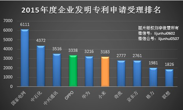 2015年度企業(yè)發(fā)明專(zhuān)利申請(qǐng)受理排名   